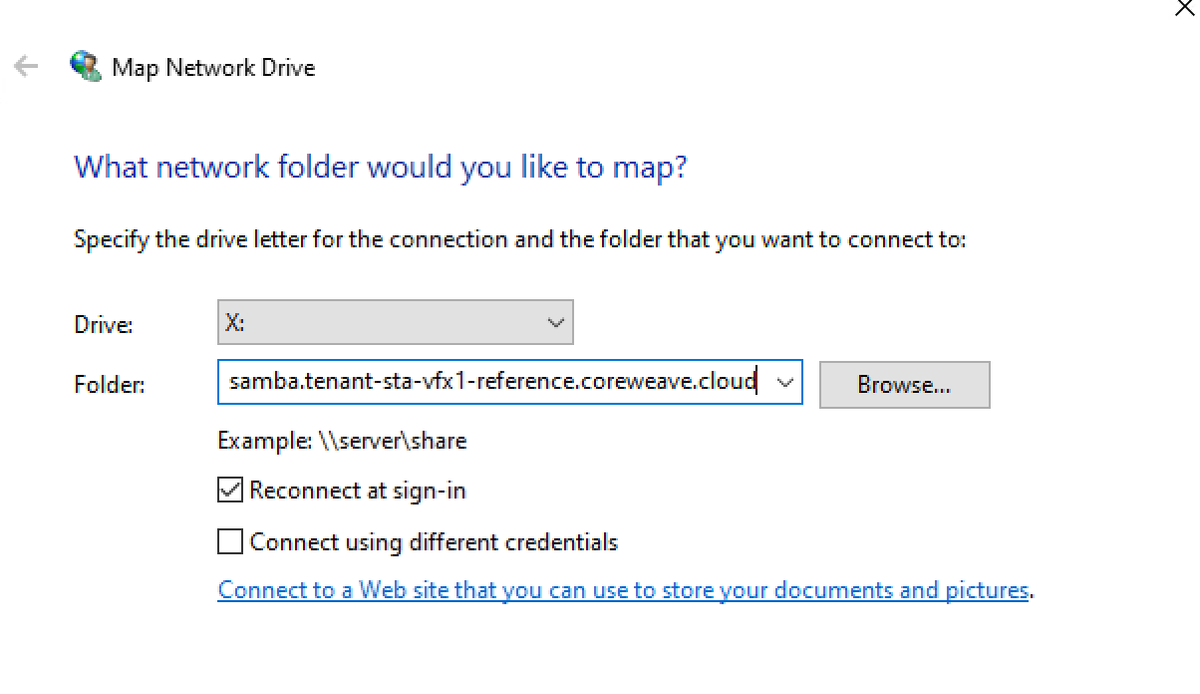 Mapping the network drive using the provided DNS name